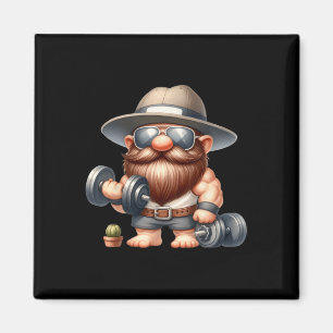 Muscleman Gnome met Dumbbells Funny Fitness Work Magneet