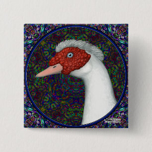 Muscovy Duck White Vierkante Button 5,1 Cm