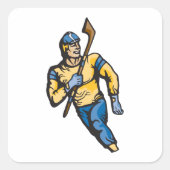Musculair Hockey Player Vierkante Sticker (Voorkant)