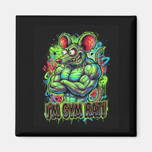 Muscular Gym Rat Bodybuilder Graffiti Workout Fitn Magneet (Voorkant)