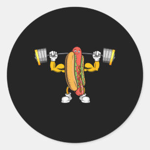Muscular Hot Dog Deadlift Bodybuilding Fitness Fit Ronde Sticker