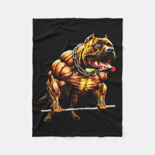 Muscular Pitbull Powerlifting Beast Gym Animal Str Fleece Deken