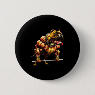 Muscular Pitbull Powerlifting Beast Gym Animal Str Ronde Button 5,7 Cm