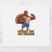 Muscular Turkey Gym Champion Funny Thanksgiving CL Sparkling Wijnetiket (Enkel label)