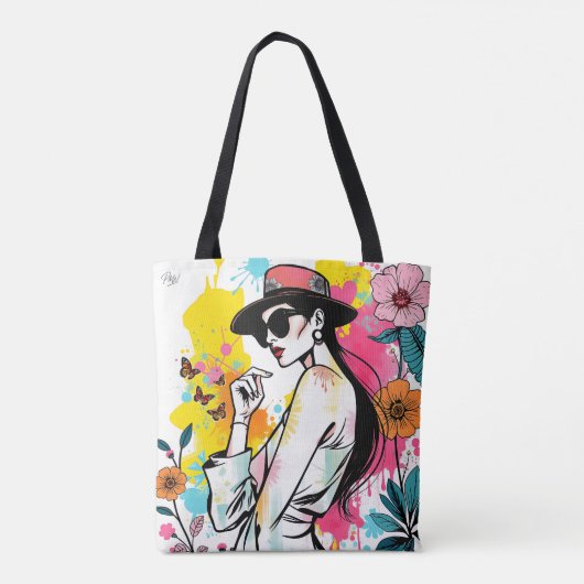 Muse in Bloom: Dual-Sided Graffiti Art Riso Draagtas (Achterkant)