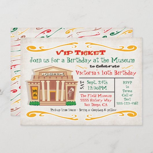 Musée Invitation fête d'anniversaire Billet (Devant / Derrière)