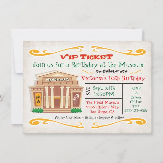 Musée Invitation fête d'anniversaire Billet (Devant)