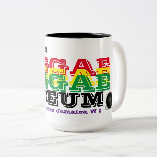 MUSÉE REGGAE Mug à deux tons, 15 oz (Devant droit)
