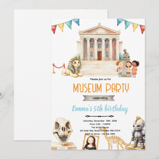 Museum day party Invitation Kaart (Voorkant / Achterkant)