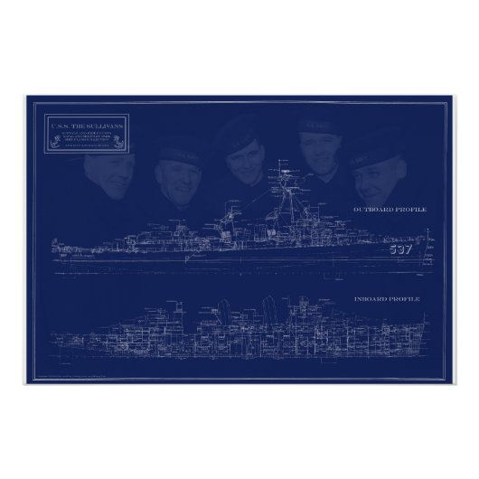 Museum Ship The Sullivans Blueprint with Brothers Perfect Poster (Voorkant)