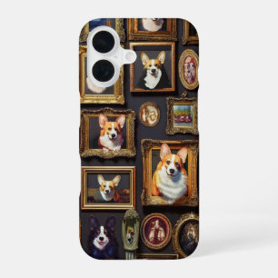 Museummuur, Hilarische Corgi Hondenportretten iPhone 16 Hoesje