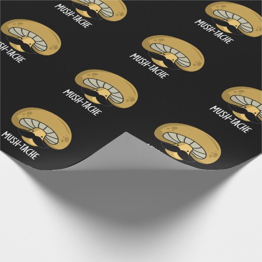 Mush-tache Funny Moustach Mushroom Pun Dark BG Cadeaupapier (Hoek)