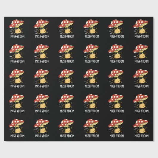 Mush-vroom Funny Fast Mushroom Pun Dark BG Cadeaupapier (Vlak)