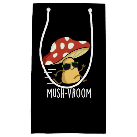 Mush-vroom Funny Fast Mushroom Pun Dark BG Klein Cadeauzakje (Voorkant)