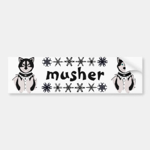 "Musher" Malamute en Husky Sled Dogs Bumpersticker