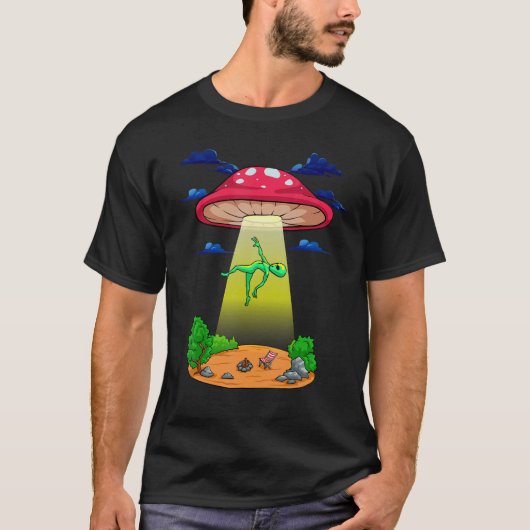 Mushroom Alien Abduction Psychedelic  Space UFO Fu T-shirt (Voorkant)