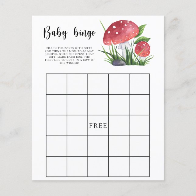 Mushroom Baby shower Baby Bingo spel (Voorkant)