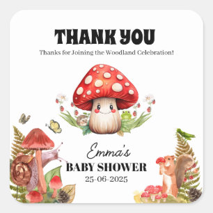 Mushroom Butterfly Moth Baby shower Bedankt Vierkante Sticker