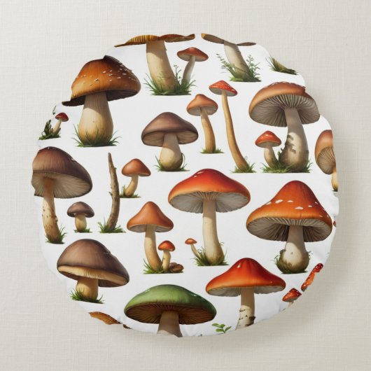 Mushroom Collectie Pattern Design Rond Kussen (Voorkant)