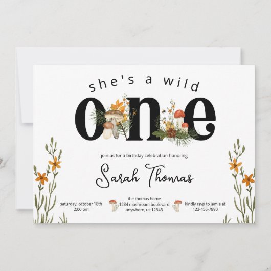 Mushroom en Wilde Bloemen Verjaardaguitnodiging Kaart (Voorkant)