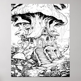 Mushroom Fairy House Fantasy Kleurplaat Poster
