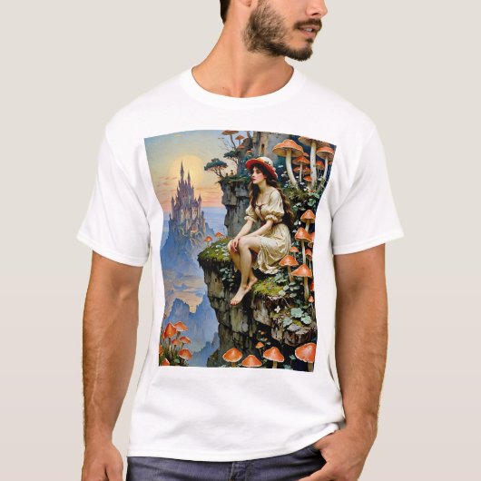 Mushroom Fantasy Dreamscape Enchanted Castle Art T T-shirt (Voorkant)
