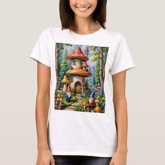 Mushroom Fantasy Gnome House Whimsical Art T-shirt (Voorkant)