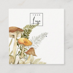 Mushroom Fern Foliage-Logo met oorscherm Vierkante Visitekaartje