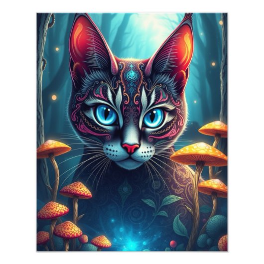 Mushroom Forest Magical Fantasy Cat Foto Afdruk (Voorkant)