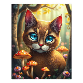 Mushroom Forest Magical Fantasy Cat Foto Afdruk