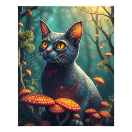 Mushroom Forest Magical Fantasy Cat Foto Afdruk
