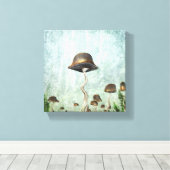 Mushroom Garden Moon Grunge Canvas Afdruk (Insitu (Houten vloer))