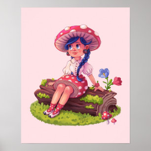 Mushroom Girl Cottage Core Illustratie Poster