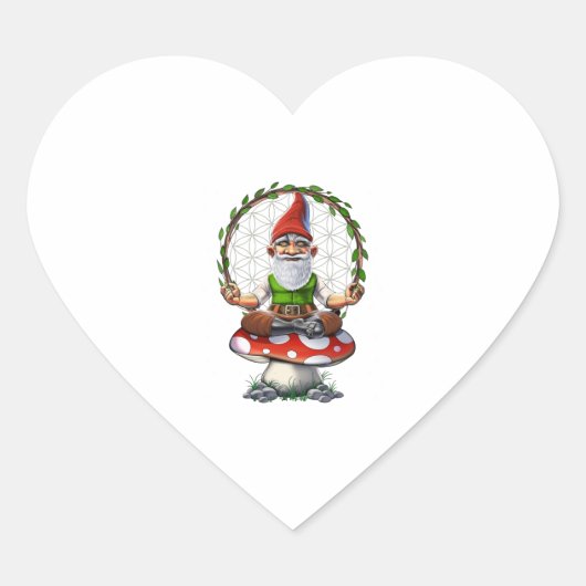 Mushroom Gnome Yoga Hart Sticker (Voorkant)