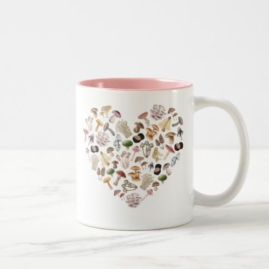Mushroom Hart Mok, Cadeau voor Mushroom Enthusiast Tweekleurige Koffiemok (Rechts)