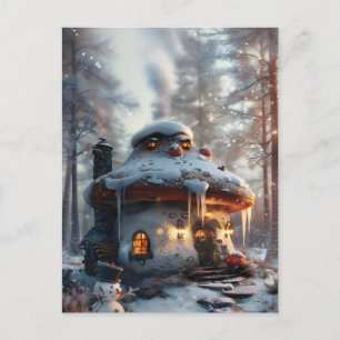 Mushroom huis in de sneeuw briefkaart