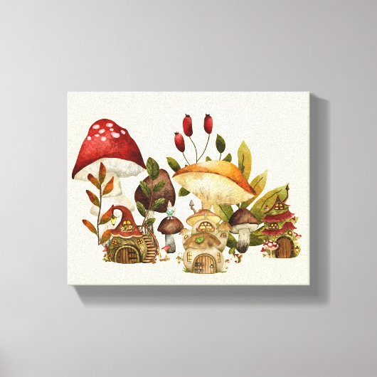Mushroom huizen en dorp kabouters canvas afdruk (Voorkant)