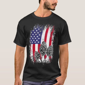 Mushroom Hunting Patriotic American USA Flag T-shirt