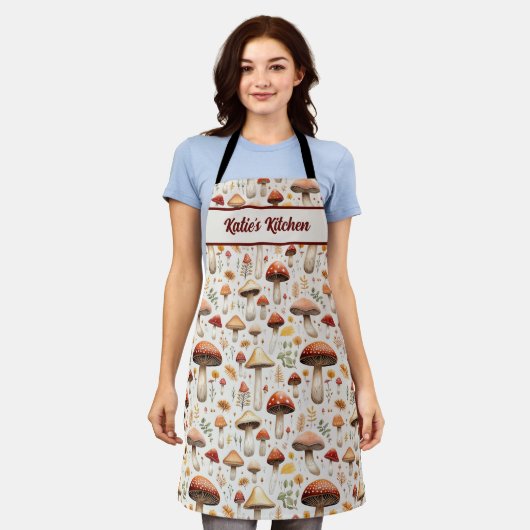 Mushroom Pattern Gepersonaliseerde All-Over Print  Schort (Gedragen)