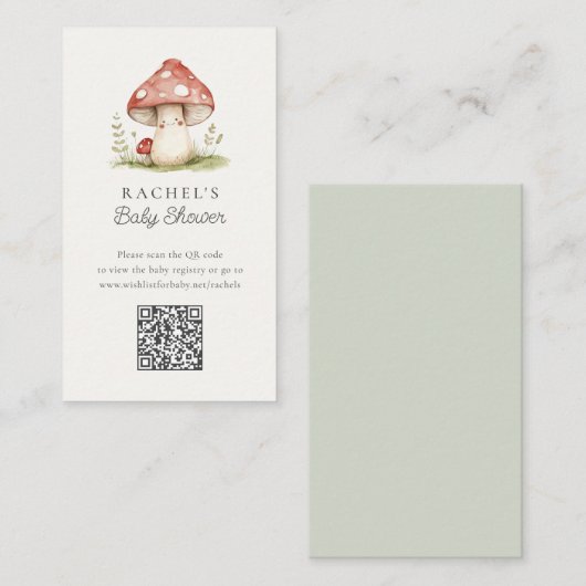 Mushroom QR Code Online Register Baby shower Informatiekaartje (Voorkant / Achterkant)