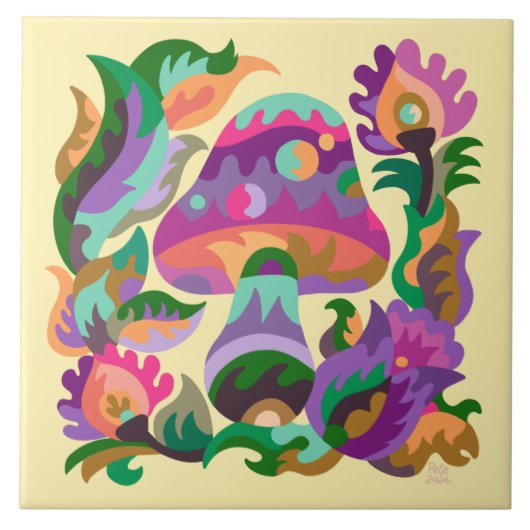 Mushroom Rainbow Magic Keramische Tegel Tegeltje (Voorkant)