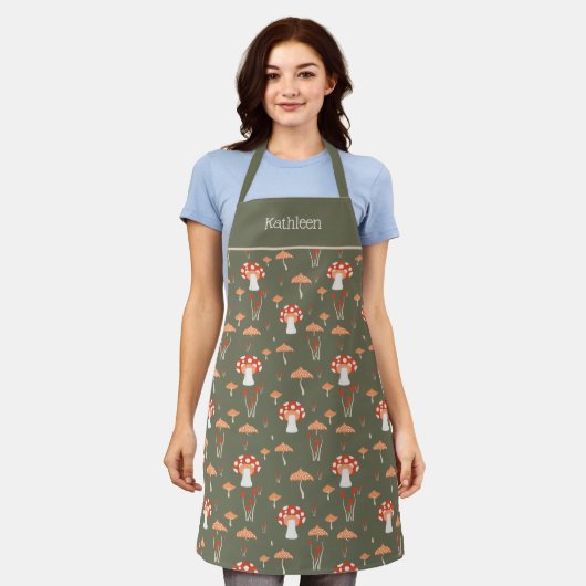 Mushroom Retro Green All-Over Print Schort (Gedragen)