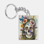 Mushroom Skull Floral Waterverf Kunst Sleutelhanger (Voorkant Links)