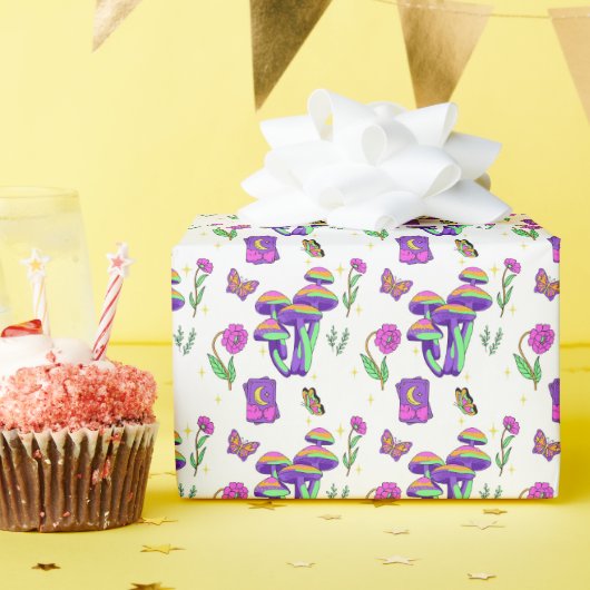 Mushroom Tarot Vibrant Psychedelic Esoteric Cadeaupapier (Verjaardagsfeest)