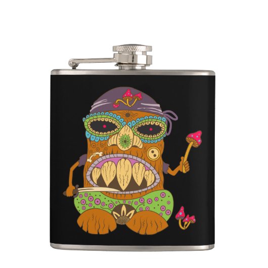 Mushroom Tiki Chef, Grappig Zwart Heupfles (Voorkant)
