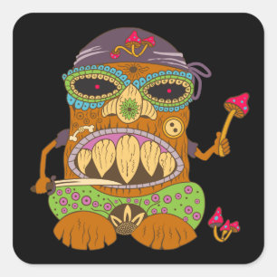 Mushroom Tiki Chef, Grappige Zwarte Vierkante Sticker