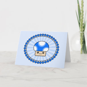 Mushy Puffs Blue Kawaii Mushroom Verjaardag Kaart
