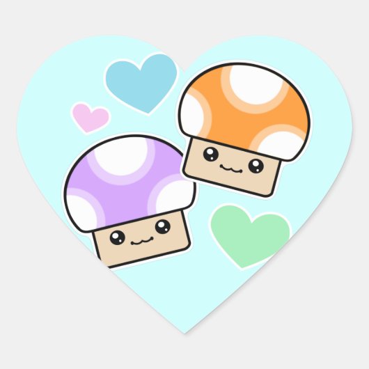 Mushy Puffs Mushroom Kawaii Hart Stickers (Voorkant)