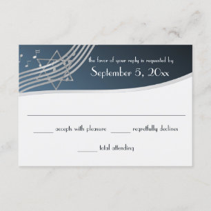 Music Bar Mitswa Respons Zilver Blauw RSVP Kaartje