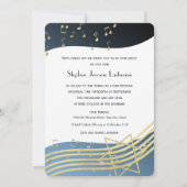 Music Bar Mitzvah Blue and Gold Invitation (Devant)